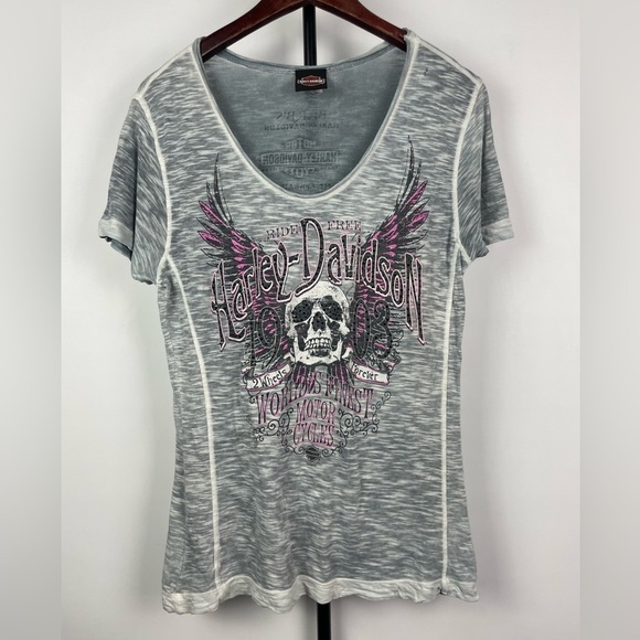 Harley-Davidson® Women's Trance Premium Embellished‎ Burnout Scoop Neck T-Shirt - Picture 2 of 8